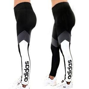 NWOT Adidas Aeroready Womans Black Full Length Leggings Large Colorblock